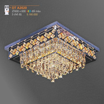 AD - OT  A2020:  Đèn áp trần LED - KT: 600mm x 600mm - Đèn LED đổi 3 màu - Remote