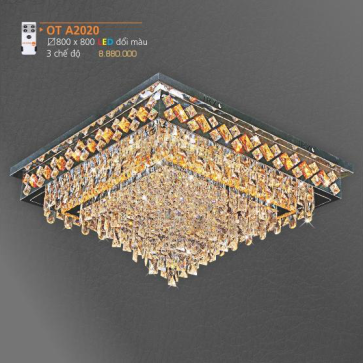 AD - OT A2020:  Đèn áp trần vuông LED - KT: 800mm x 800mm - Đèn LED đổi 3 màu - Remote