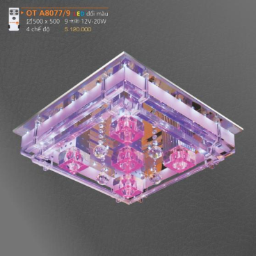 AD - OT A8077/9:  Đèn áp trần LED - KT: 500mm x 500mm - Đèn LED đổi 3 màu + 9 Bóng 12V/20W- Remote