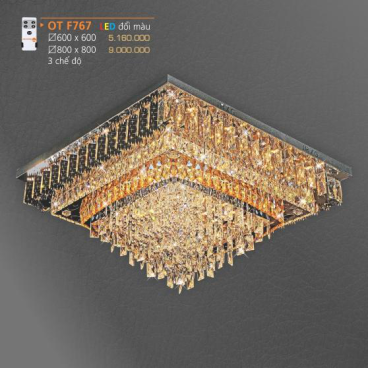 AD - OT F767:  Đèn áp trần LED - KT: 600mm x 600mm - Đèn LED đổi 3 màu - Remote
