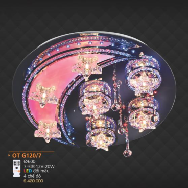 AD - OT G120/7: Đèn áp trần LED - KT: Ø600mm - Đèn LED đổi 3 màu + 7 Bóng 12V/20W- Remote