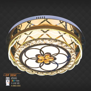AD - OT 255C: Đèn áp trần LED - KT: Ø600mm - Đèn LED đổi 3 màu - Remote
