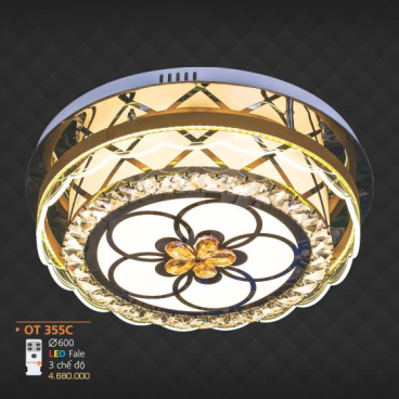 AD - OT 255C: Đèn áp trần LED - KT: Ø600mm - Đèn LED đổi 3 màu - Remote
