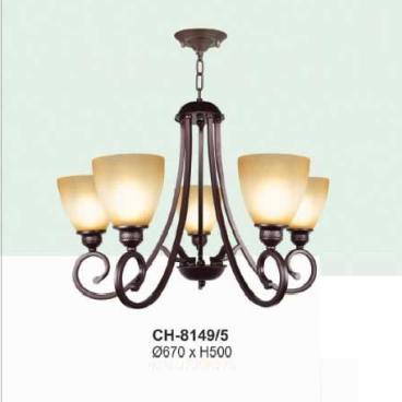 AN - CH - 8149/5: Đèn chùm 5 tay - KT: Ø670mm x H500mm - Bóng đèn chân E27 x 5 bóng