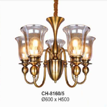 AN - CH - 8160/5: Đèn chùm 5 tay - KT: Ø600mm x H500mm - Bóng đèn chân E27 x 5 bóng