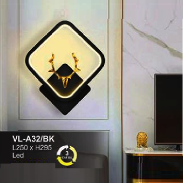 AN - VL - A32/BK: Đèn gắn tường LED viền đen  - KT: L250mm  x H295mm - Đèn LED đổi 3 màu