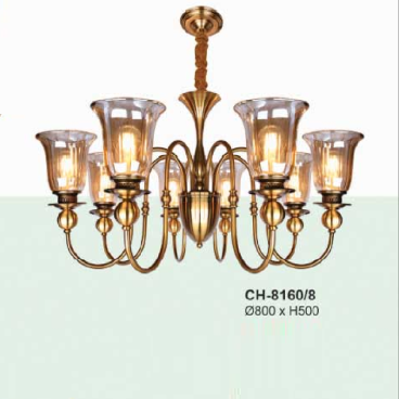 AN - CH - 8160/8: Đèn chùm 8 tay - KT: Ø800mm x H500mm - Bóng đèn chân E27 x 8 bóng