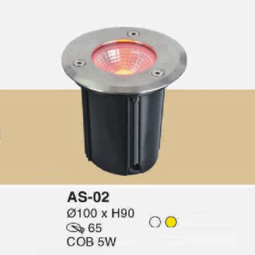 AS - 02: Đèn LED âm sàn trên bờ - KT: Ø100mm x H90mm - Lỗ khoét: Ø65mm - Đèn LED COB 5W ánh sáng trắng/vàng