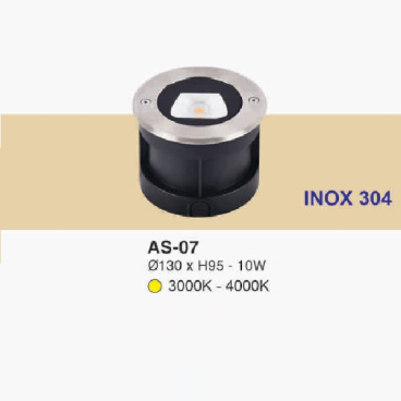 AS - 07: Đèn LED âm sàn trên bờ Mặt Inox 304 - KT: Ø130mm x H95mm- Đèn LED  10W ánh sáng vàng 3000K-4000K