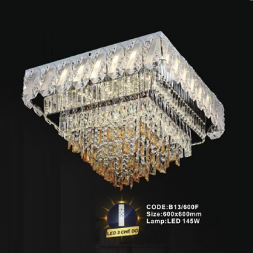 CODE: B13/600F: Đèn áp trần LED vuông - KT: L600mm x W600mm - Đèn LED 145W, ánh sáng đổi 3 màu