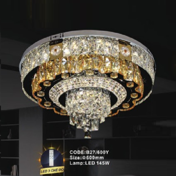 CODE: B27/600Y: Đèn áp trần LED - KT: Ø600mm - Đèn LED 145W, ánh sáng đổi 3 màu
