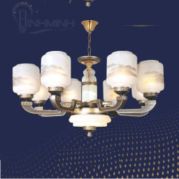 BM - BC 2108/8LED:  Đèn chùm 8 tay, chao thủy tinh - KT: Ø800mm x H450mm + 500mm - Bóng đèn E27 x 8 bóng + Đèn LED