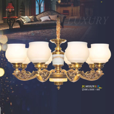 BM - BC 610/8 LED: Đèn chùm 8 tay - KT: Ø800mm x H400mm + 400mm - Bóng đèn chân E27 x 8 bóng + Đèn LED