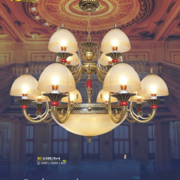 BM - BC 6388/8+4: Đèn chùm 12 tay - KT: Ø1000mm x H800mm + 400mm - Bóng đèn chân E27 x 17 bóng