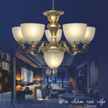BM - BC 6423/5+1: Đèn chùm 5 tay - KT: Ø650mm x H550mm + 400mm - Bóng đèn chân E27 x 6 bóng