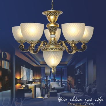 BM - BC 6423/5+1: Đèn chùm 5 tay - KT: Ø650mm x H550mm + 400mm - Bóng đèn chân E27 x 6 bóng