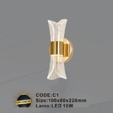 CODE: C1: Đèn gắn tường LED - KT: L100mm x W80mm x H220mm - Đèn LED 10W ánh sáng đổi 3 màu