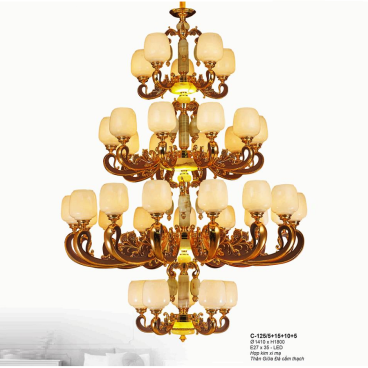 E - C - 125/5+ 15+10+5: Đèn chùm 35 tay - KT: Ø1410mm x H1800mm - Bóng đèn E27 x 35 bóng + Đèn LED
