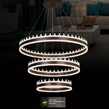 CODE: C334: Đèn thả 3 vòng LED sơn nâu, sáng 2 đầu - KT: Ø(400+600+800)mm - Đèn LED đổi 3 màu