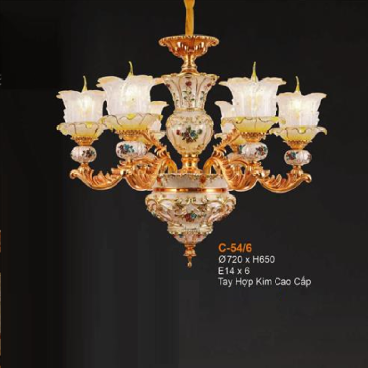 E - C - 54/6: Đèn chùm 6 tay - KT: Ø720mm x H650mm - Bóng đèn chân E14 x 6 bóng