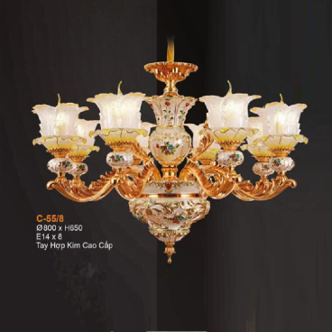 E - C - 55/8: Đèn chùm 8 tay -  KT: Ø800mm x H650mm - Bóng đèn E14 x 8 bóng