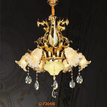 E - C - 7304/6: Đèn chùm 6 tay - KT: Ø750mm x H750mm - Bóng đèn chân E14