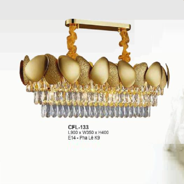 EU - CFL - 133: Đèn thả Phale K9 chữ nhật - KT: L900mm x W350mm x H400mm - Đèn chân E14
