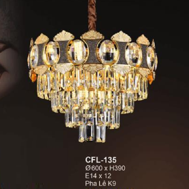 EU  - CFL - 135: Đèn thả Phale  K9 - KT: Ø600mm x H390mm - Đèn chân E14 x 12 bóng