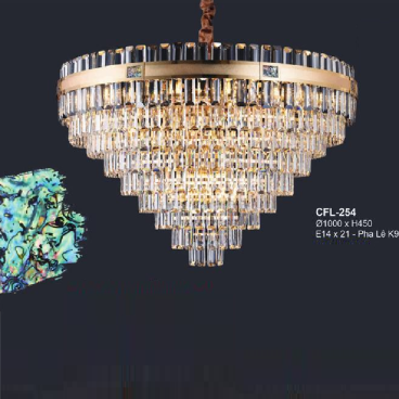 EU - CFL - 254: Đèn Thả Phale K9 - KT: Ø1000mm x H450mm - Đèn chân E14 x 21 bóng