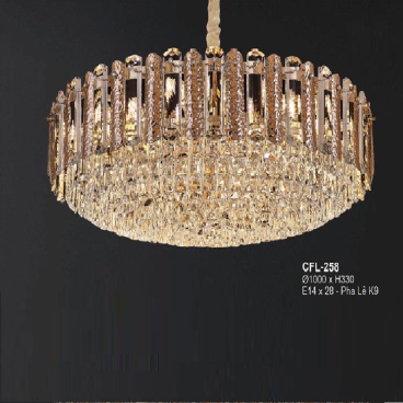 EU - CFL - 258: Đèn thả Phale K9 - KT: KT: Ø 1000mm x  H330mm - Đèn E14 x 28 bóng