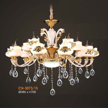 VE - CN - 3073/15: Đèn chùm nến 15 tay - KT: Ø880mm x H700mm - Đèn nến chân E14 x 15 bóng + Đèn LED