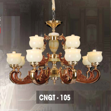 CNQT - 105: Đèn chùm 12 tay chao đá - KT: Ø900mm x H1000mm - Bóng đèn chân E14 x 12 bóng