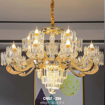 CNQT - 286: Đèn chùm nến 15 tay - KT: Ø800mm x H1000mm - Bóng đèn nến chân E14 x 15 bóng
