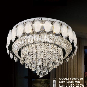 CODE 1909/600: Đèn áp trần LED Thủy tinh Phale - KT: Ø600mm - Đèn LED 200W đổi 3 màu - Remote