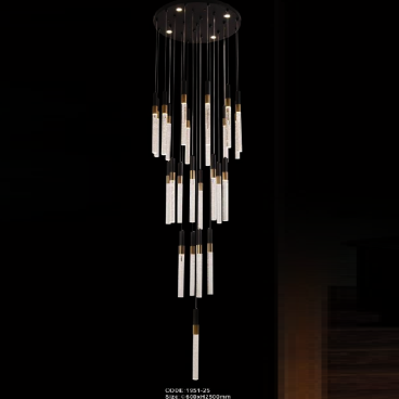 CODE: 1951 - 25: Đèn thả dây, thanh thuỷ tinh - KT: Ø600mm x H2500mm - Đèn LED