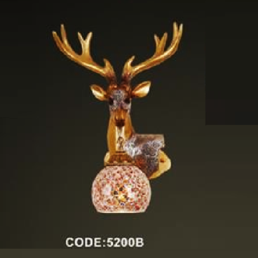 CODE: 5200B: Đèn gắn tường 1 bóng, hình đầu hưu - KT: Ø250mm x H400mm - Đèn chân E27 x 1 bóng