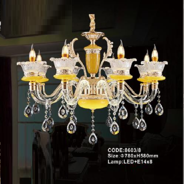 CODE: 8603/8: Đèn chùm nến 8 tay - KT: Ø780mm x H580mm - Đèn nến chân E14 x 8 + Đèn LED