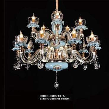 CODE: 8605/10+5:  Đèn chùm nến 15 tay - KT: Ø980mm x H610mm - Đèn nến chân E14 x 15+ Đèn LED