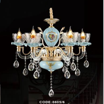 CODE: 8605/6: Đèn chùm nến 6 tay - KT: Ø680mm x H580mm - Đèn nến chân E14 x 6+ Đèn LED