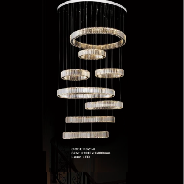 CODE: K921-8: Đèn thả dây vòng LED - KT: Ø1000mm x H3000mm - Đèn LED