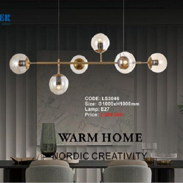 CODE: LS 3046: Đèn thả LED - KT: L1000mm x H1000mm - Đèn chân E27 x 6 bóng ( tính riêng)