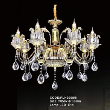 CODE: PLN9908/8: Đèn chùm nến 8 tay - KT: Ø850mm x H700mm - Đèn nến chân E14 x 8 + Đèn LED