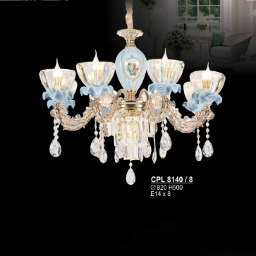 S - CPL 8140/8: Đèn chùm nến 8 tay chao thủy tinh - KT: Ø820mm x H500mm - Bóng đèn E14 x 8 bóng