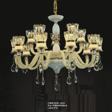 CODE: DC01/10+5: Đèn chùm 15 tay - KT: Ø960mm x H620mm - Bóng đèn E14 x 15 bóng