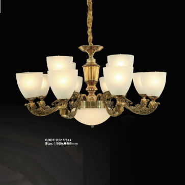 CODE: DC15/8+4: Đèn chùm 12 tay chao thủy tinh - KT: Ø860mm x H480mm - Bóng đèn E14 x 12 bóng