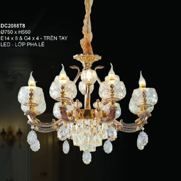35 - DC2088T8: Đèn chùm nến 8 tay - KT: Ø750mm x H550mm - Bóng đèn E14 x 8 bóng + LED