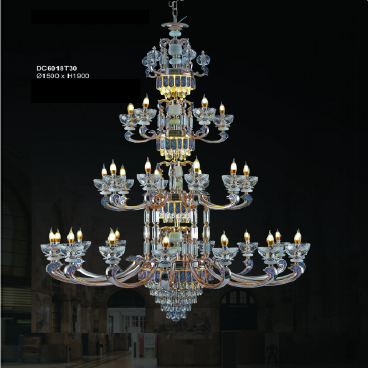 35 - DC6018T30: Đèn chùm nến 30 tay - KT: Ø1500mm x H1900mm - Đèn chân E14 30 bóng + Đèn LED