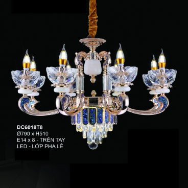 35 - DC6018T8: Đèn chùm nến 8 tay - KT: Ø790mm x H510mm - Bóng đèn nến chân E14 x 8 bóng + LED