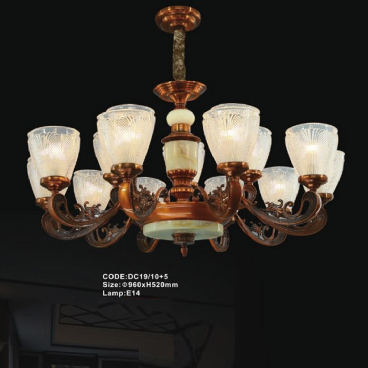 CODE: DC19/10+5: Đèn chùm 15 tay chao thủy tinh - KT: Ø960mm x H520mm - Bóng đèn E14 x 15 bóng