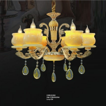 CODE: DC25/6: Đèn chùm nến 6 tay chao đá - KT: Ø700mm x H620mm - Bóng đèn E14 x 6 bóng